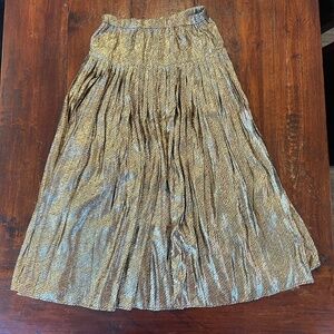 Vintage LORCH USA Metallic Gold Long Pleated Midi Skirt